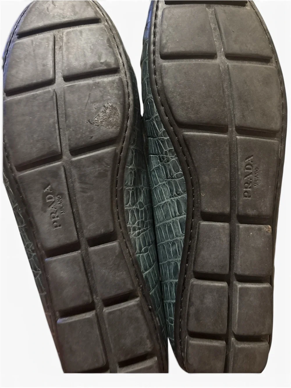 Prada Green Croc-Embossed Leather Penny Loafers